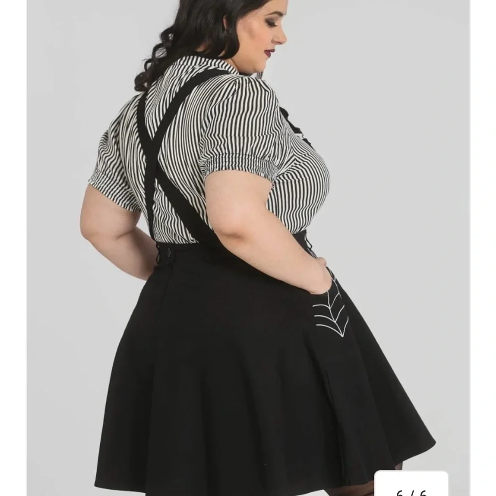 Hell Bunny Miss Muffet Pinafore Black Dress with Spider Web and Bat Design - Picture 6 of 6